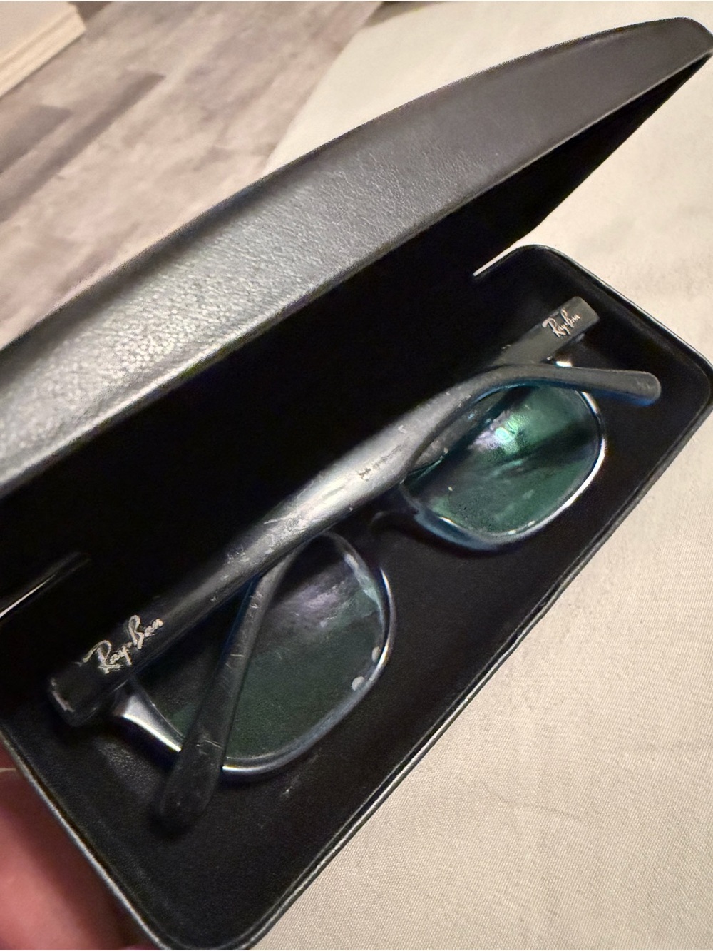 Ray-Ban Black Frame Sunglasses with Green Lenses